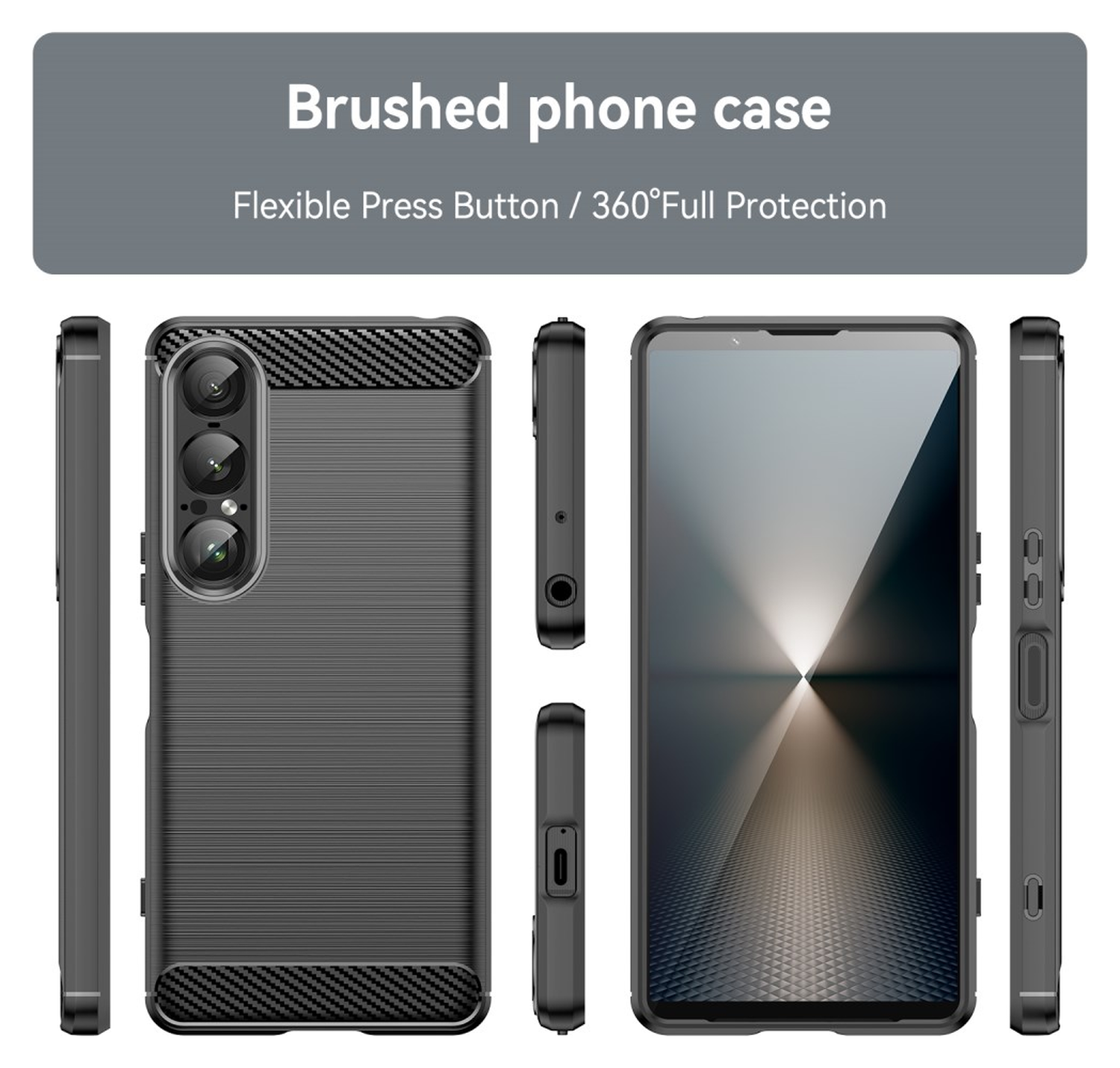 Sony Xperia 1 VII Hoesje Geborsteld TPU Flexibele Back Cover Zwart afbeelding 8