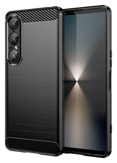 Sony Xperia 1 VII Hoesje Geborsteld TPU Flexibele Back Cover Zwart afbeelding 1