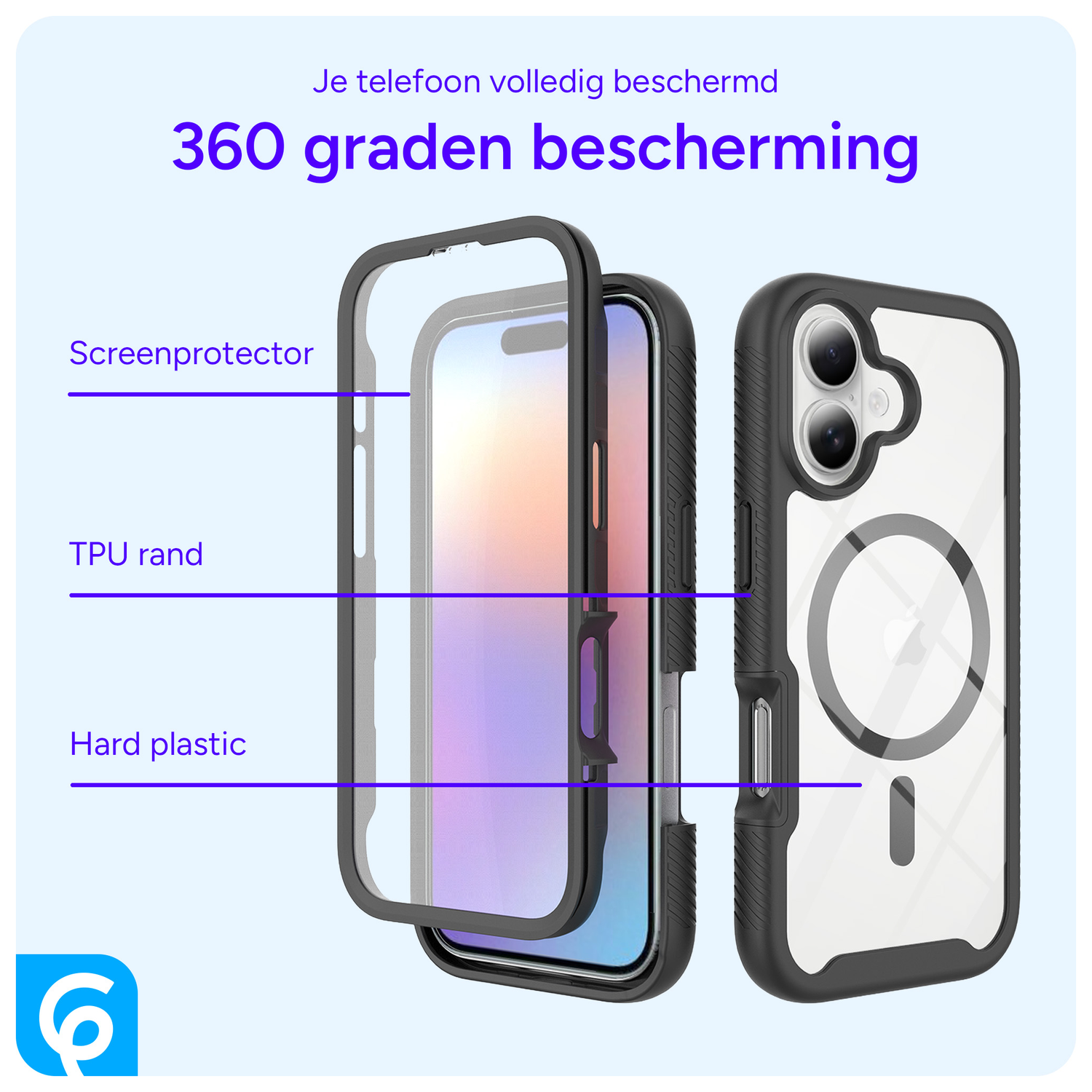 Apple iPhone 17 Hoesje Full Protect 360° Cover met MagSafe Zwart afbeelding 5