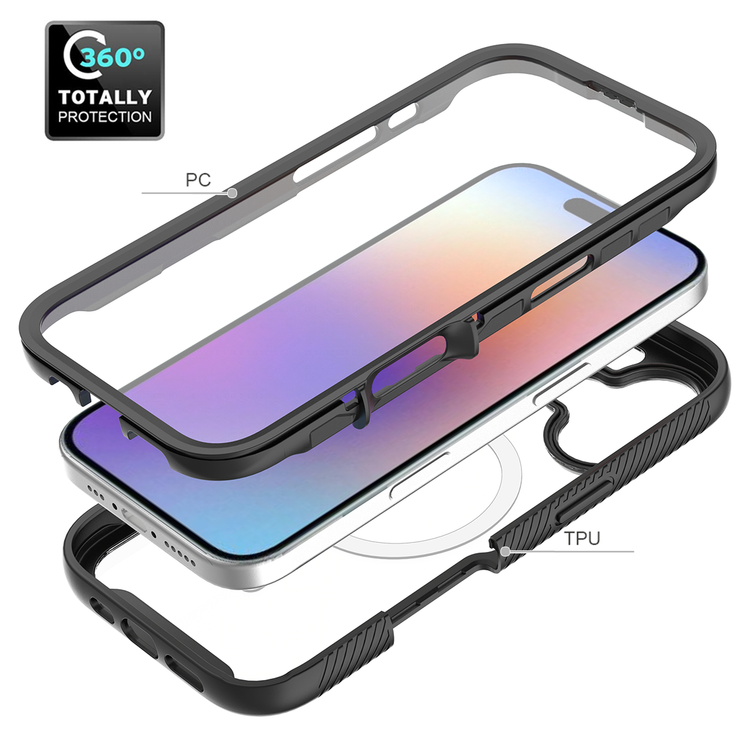 Apple iPhone 17 Hoesje Full Protect 360° Cover met MagSafe Zwart afbeelding 3