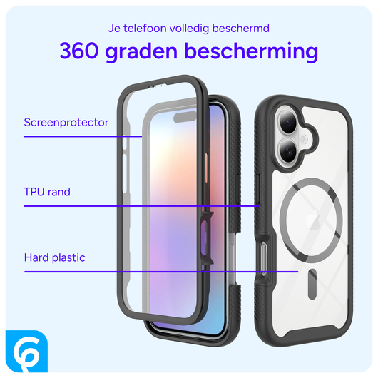 Apple iPhone 17 Hoesje Full Protect 360° Cover met MagSafe Zwart afbeelding 5
