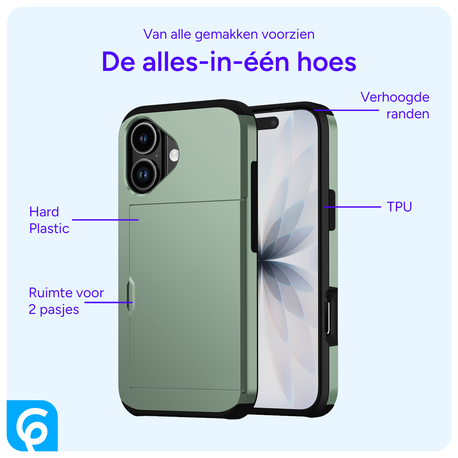 Apple iPhone 17 Hoesje met Slider Kaarthouder Back Cover Groen afbeelding 6