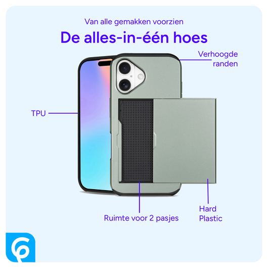 Apple iPhone 17 Hoesje met Slider Kaarthouder Back Cover Groen afbeelding 6