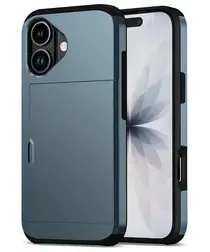 Apple iPhone 17 Hoesje met Slider Kaarthouder Back Cover Blauw afbeelding