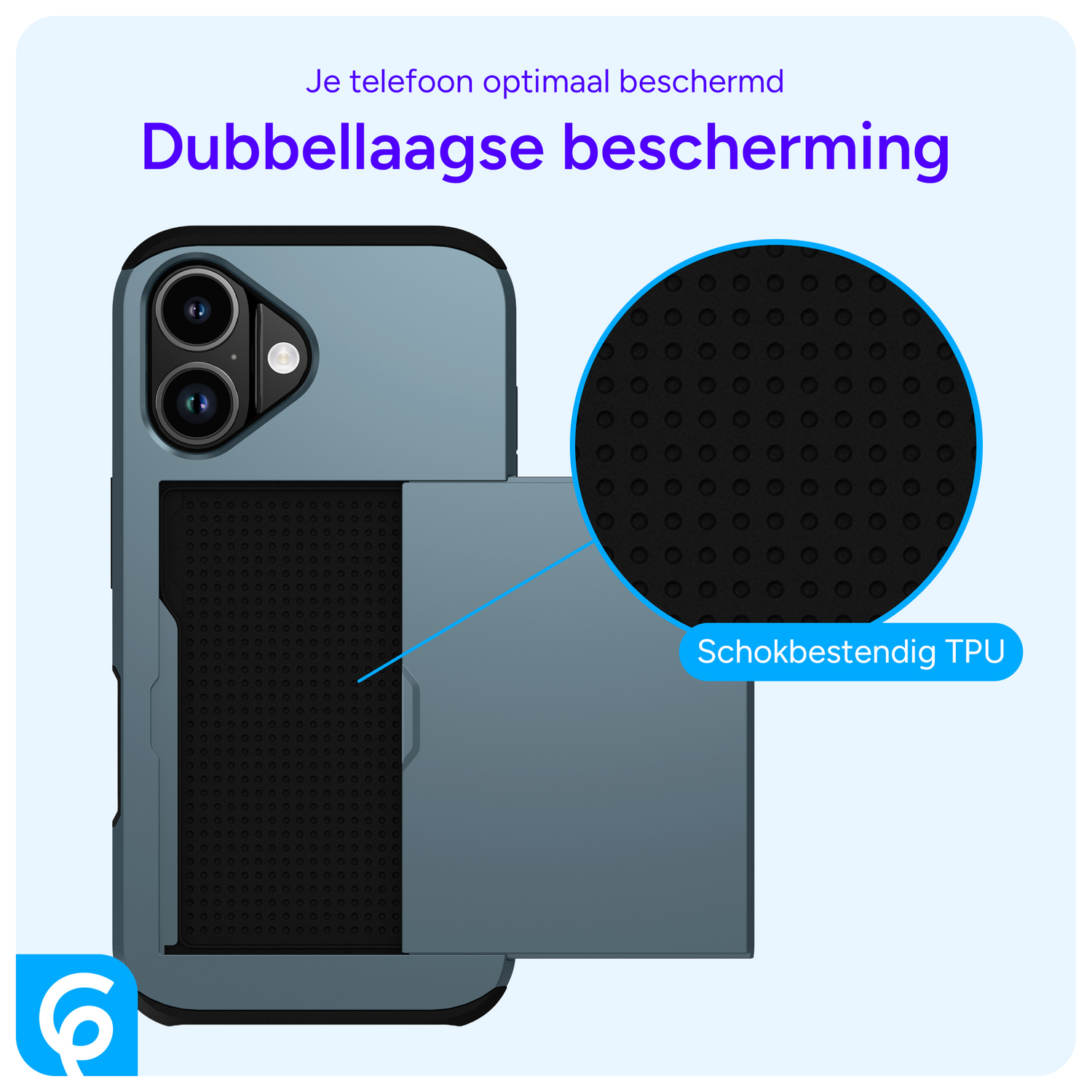 Apple iPhone 17 Hoesje met Slider Kaarthouder Back Cover Blauw afbeelding 5