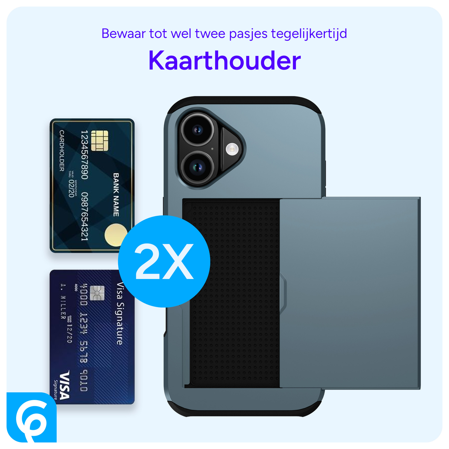 Apple iPhone 17 Hoesje met Slider Kaarthouder Back Cover Blauw afbeelding 8