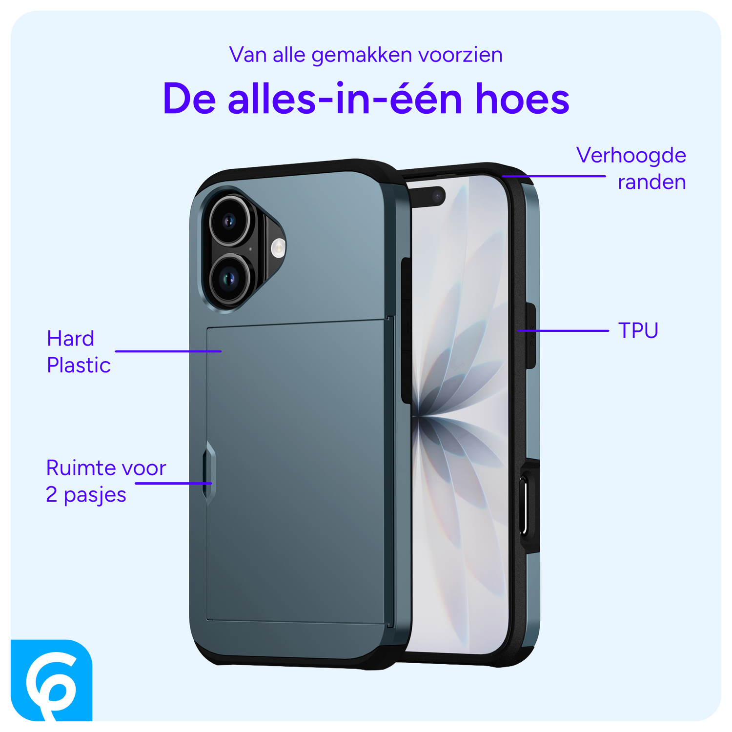 Apple iPhone 17 Hoesje met Slider Kaarthouder Back Cover Blauw afbeelding 4