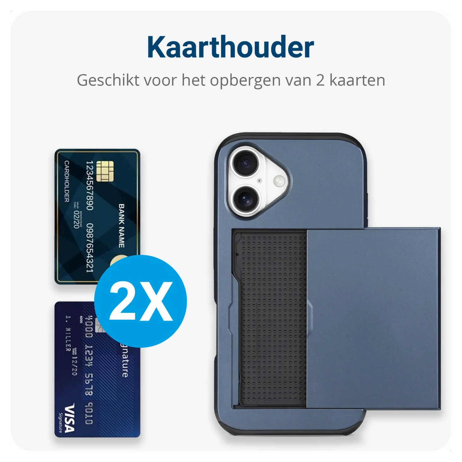 Apple iPhone 17 Hoesje met Slider Kaarthouder Back Cover Blauw afbeelding 4