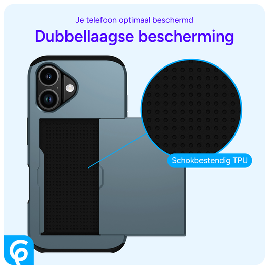 Apple iPhone 17 Hoesje met Slider Kaarthouder Back Cover Blauw afbeelding 5