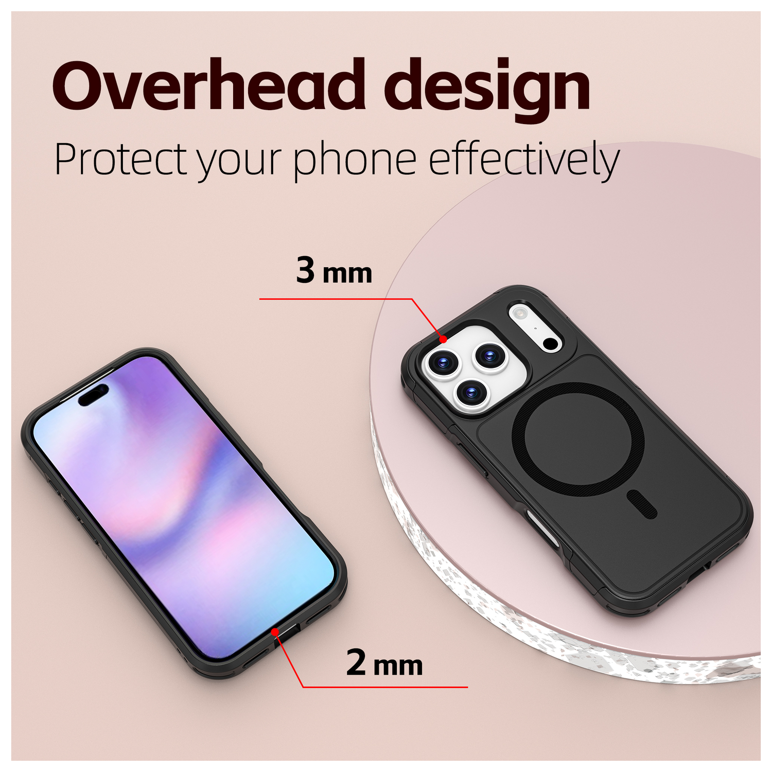 Apple iPhone 17 Pro Hoesje Dual-Layer Hybride Back Cover met MagSafe Zwart afbeelding 5