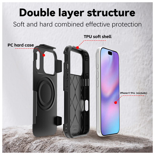 Apple iPhone 17 Pro Hoesje Dual-Layer Hybride Back Cover met MagSafe Zwart afbeelding 7