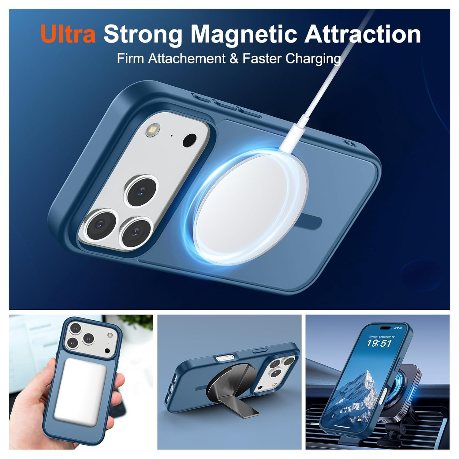 iPhone 17 Pro Hoesje met MagSafe Back Cover Matte Donker Blauw afbeelding 4