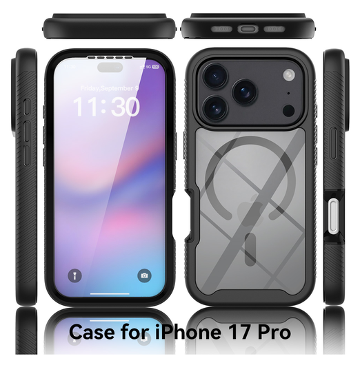 Apple iPhone 17 Pro Hoesje Full Protect 360° Cover met MagSafe Zwart afbeelding 6