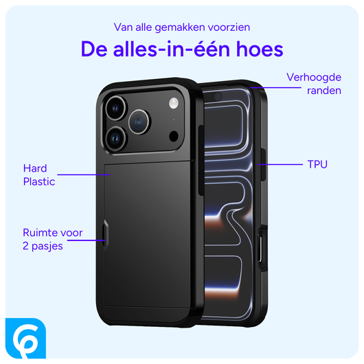 Apple iPhone 17 Pro Hoesje met Slider Kaarthouder Back Cover Zwart afbeelding 4