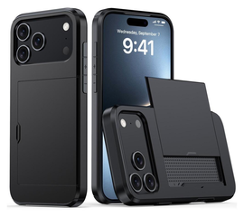 Apple iPhone 17 Pro Hoesje met Slider Kaarthouder Back Cover Zwart afbeelding