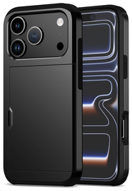 Apple iPhone 17 Pro Hoesje met Slider Kaarthouder Back Cover Zwart afbeelding