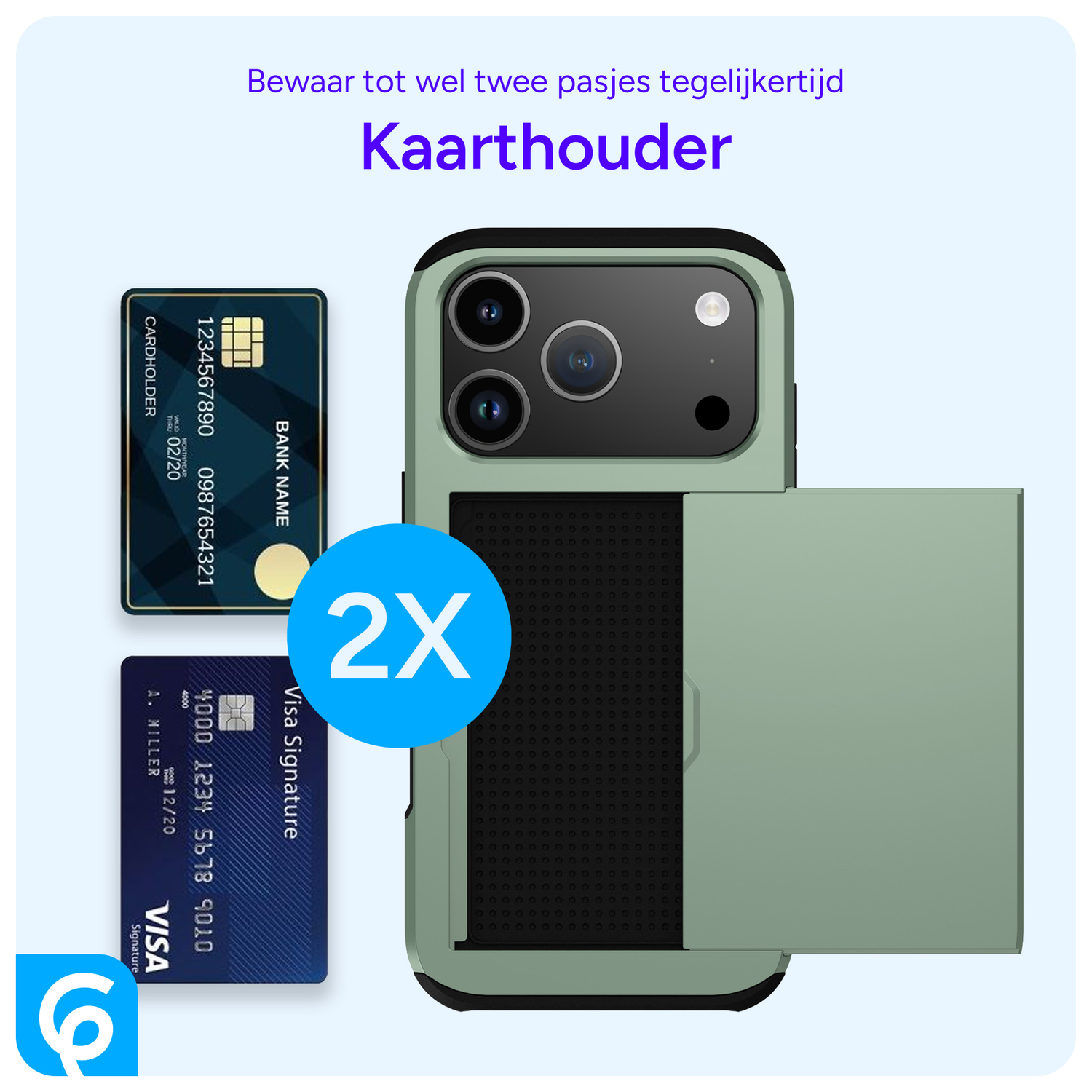 Apple iPhone 17 Pro Hoesje met Slider Kaarthouder Back Cover Groen afbeelding 5