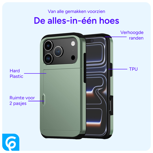Apple iPhone 17 Pro Hoesje met Slider Kaarthouder Back Cover Groen afbeelding 4