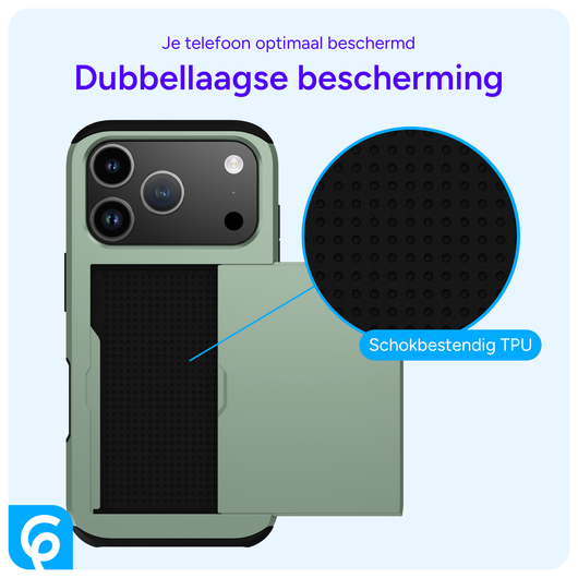 Apple iPhone 17 Pro Hoesje met Slider Kaarthouder Back Cover Groen afbeelding 7
