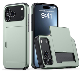 Apple iPhone 17 Pro Hoesje met Slider Kaarthouder Back Cover Groen afbeelding