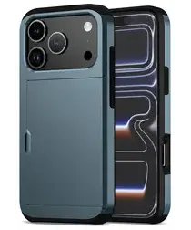 Apple iPhone 17 Pro Hoesje met Slider Kaarthouder Back Cover Blauw afbeelding