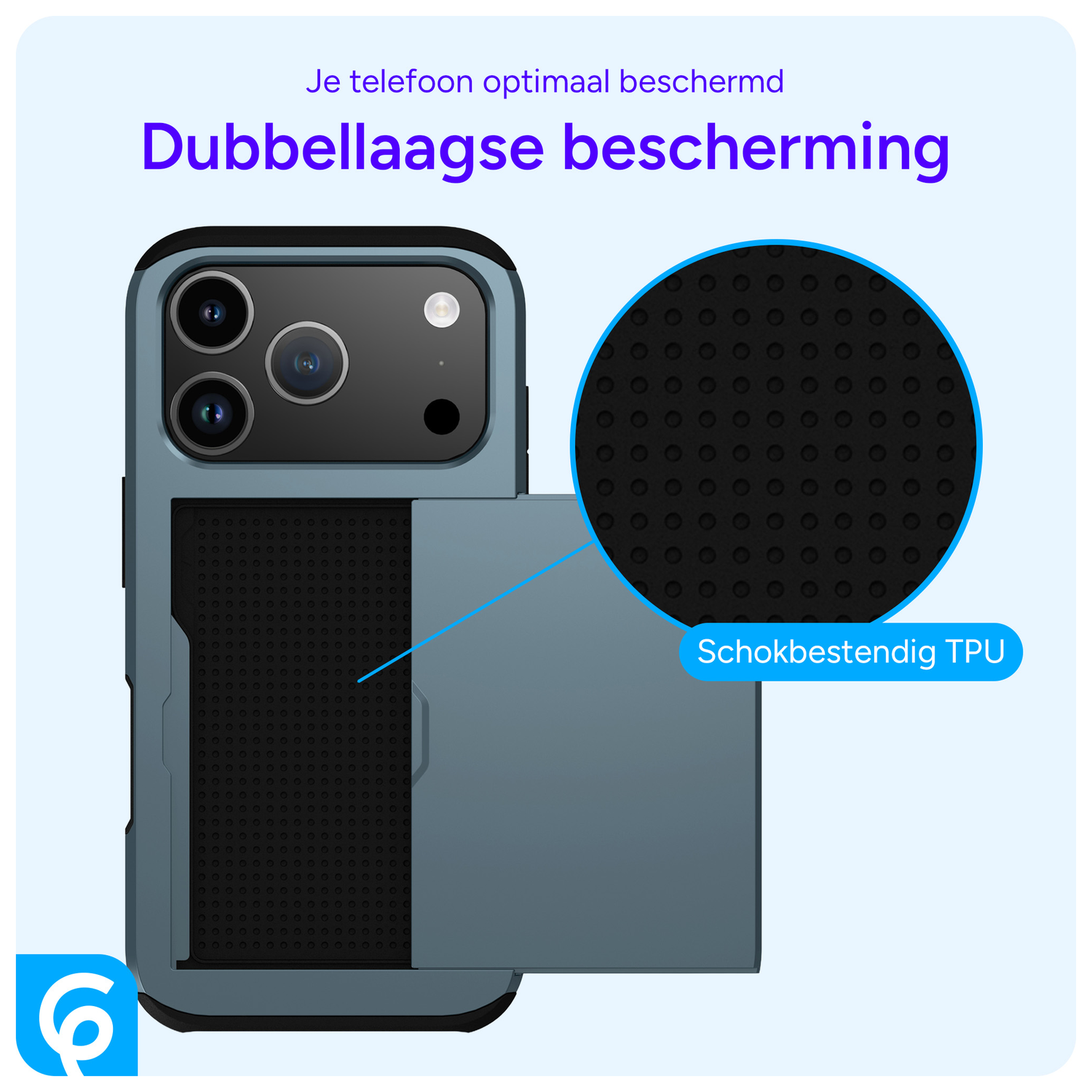 Apple iPhone 17 Pro Hoesje met Slider Kaarthouder Back Cover Blauw afbeelding 5