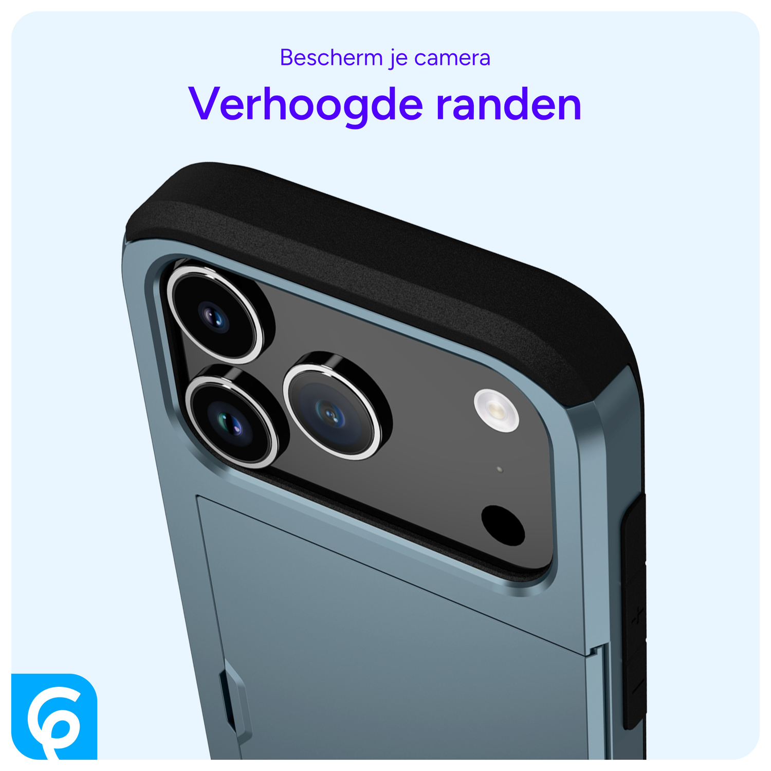 Apple iPhone 17 Pro Hoesje met Slider Kaarthouder Back Cover Blauw afbeelding 6