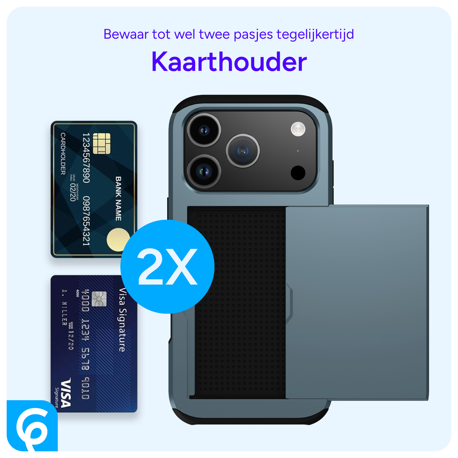 Apple iPhone 17 Pro Hoesje met Slider Kaarthouder Back Cover Blauw afbeelding 8