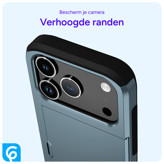 Apple iPhone 17 Pro Hoesje met Slider Kaarthouder Back Cover Blauw afbeelding 6