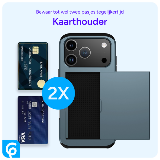 Apple iPhone 17 Pro Hoesje met Slider Kaarthouder Back Cover Blauw afbeelding 8