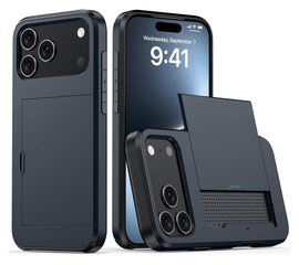 Apple iPhone 17 Pro Hoesje met Slider Kaarthouder Back Cover Blauw afbeelding