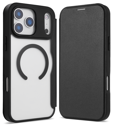 Apple iPhone 17 Pro Hoesje met MagSafe Book Case Transparant Zwart afbeelding 2