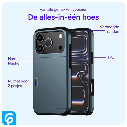 Apple iPhone 17 Pro Max Hoesje met Slider Kaarthouder Back Cover Blauw afbeelding 4
