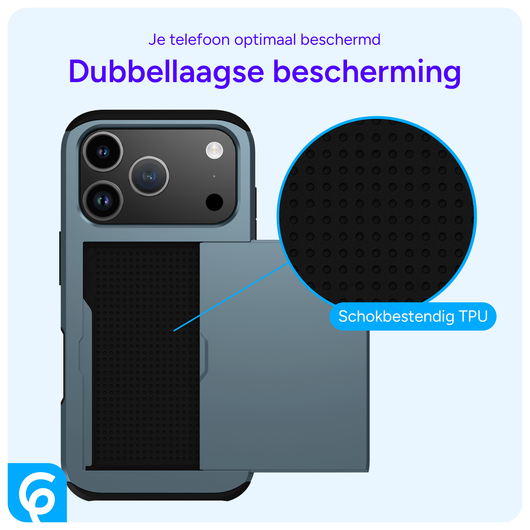 Apple iPhone 17 Pro Max Hoesje met Slider Kaarthouder Back Cover Blauw afbeelding 7