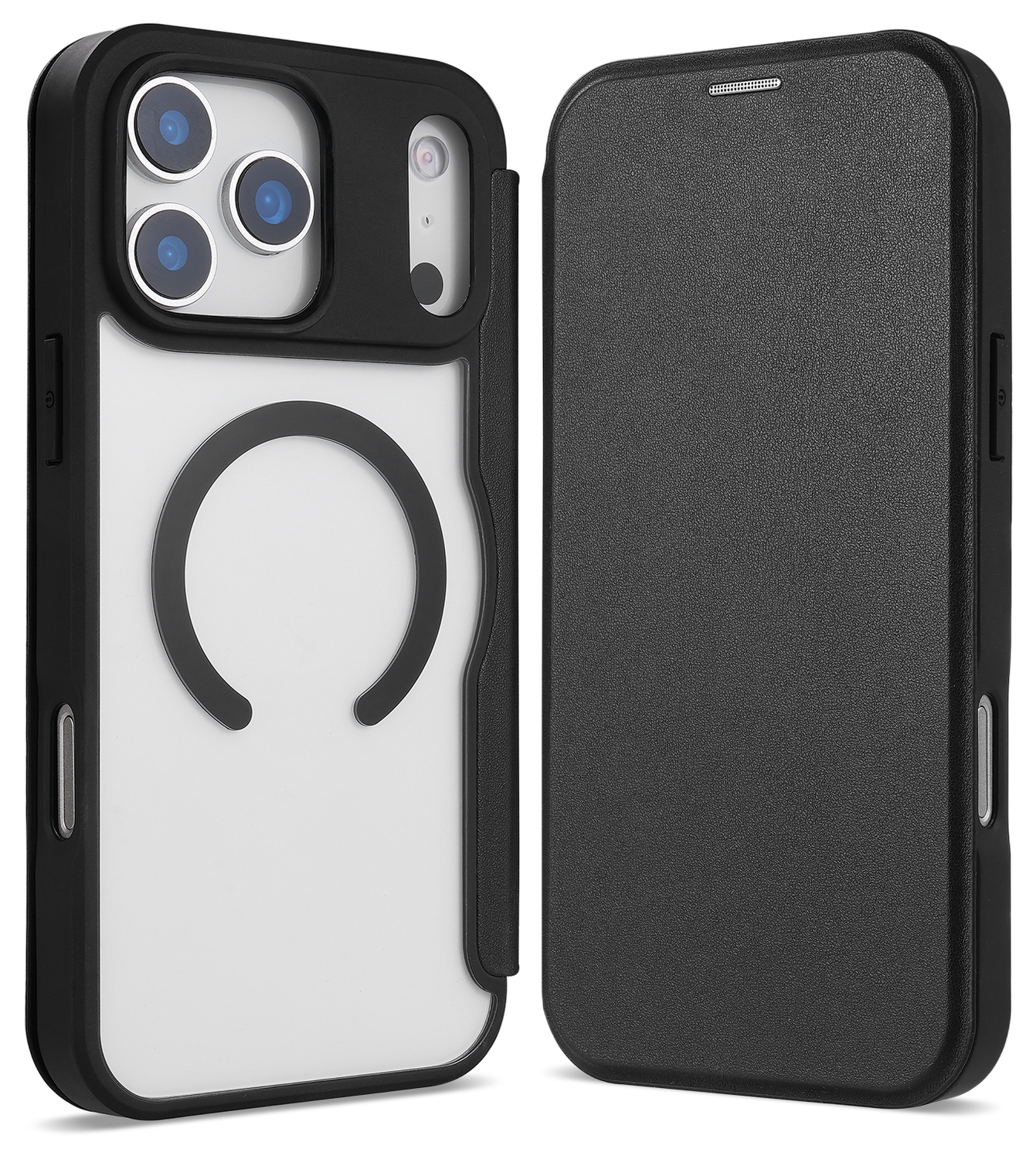 Apple iPhone 17 Pro Max Hoesje met MagSafe Book Case Transparant Zwart afbeelding 2