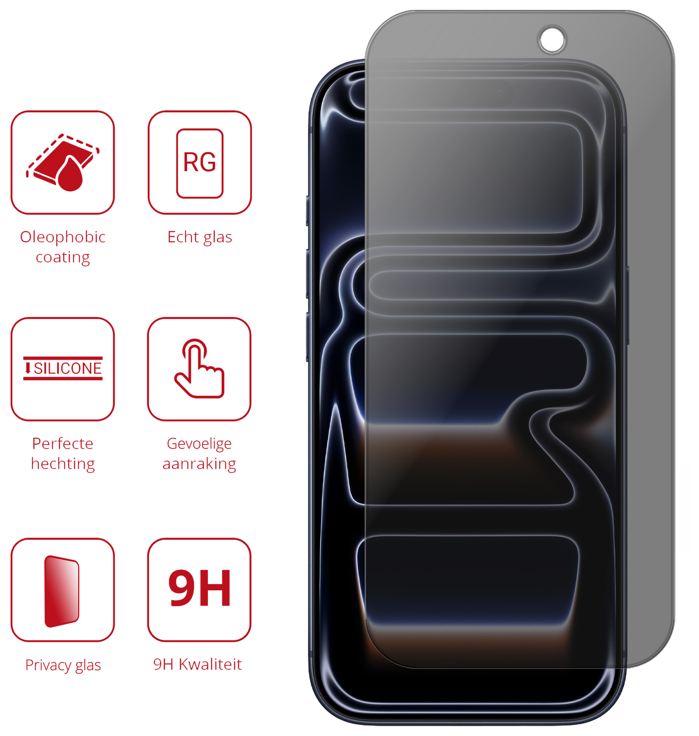 Rosso iPhone 17 Pro Max 9H Tempered Glass Screen Protector Privacy afbeelding 2