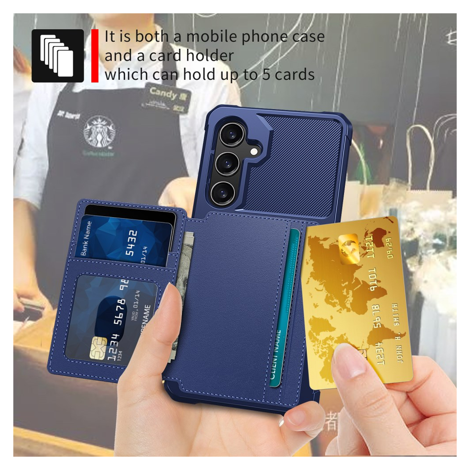 Samsung Galaxy A26 Hoesje 3-in-1 Pasjes Portemonnee Back Cover Blauw afbeelding 4