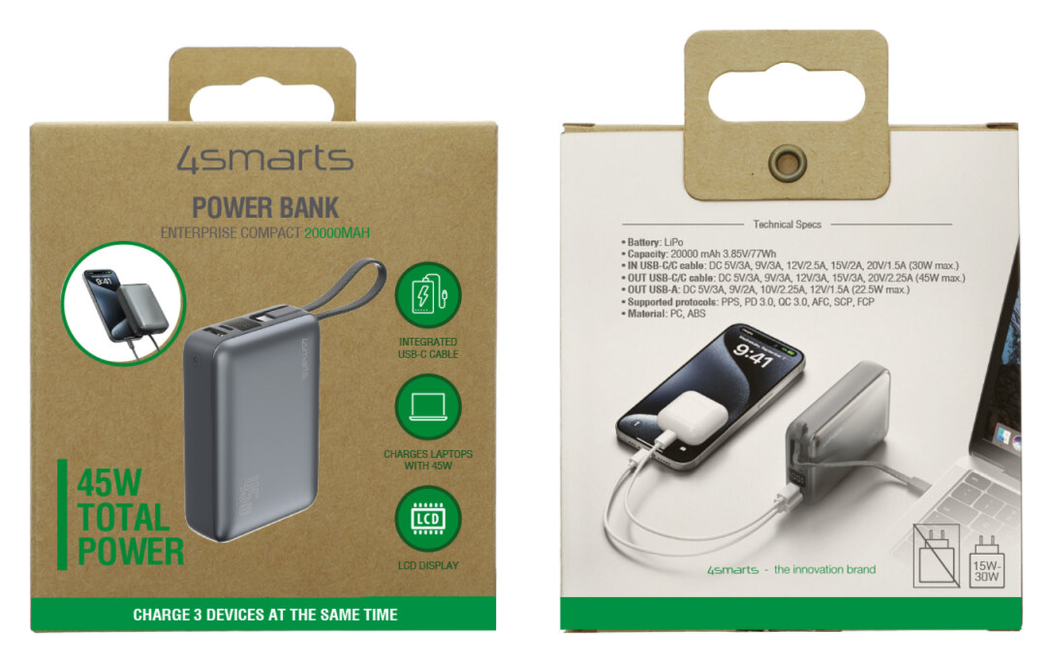 4smarts Enterprise Compact 20.000mAh Powerbank 45W Ingebouwde USB-C Kabel afbeelding 9