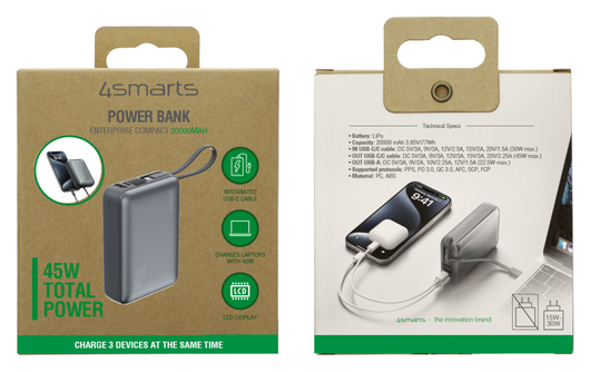 4smarts Enterprise Compact 20.000mAh Powerbank 45W Ingebouwde USB-C Kabel afbeelding 9