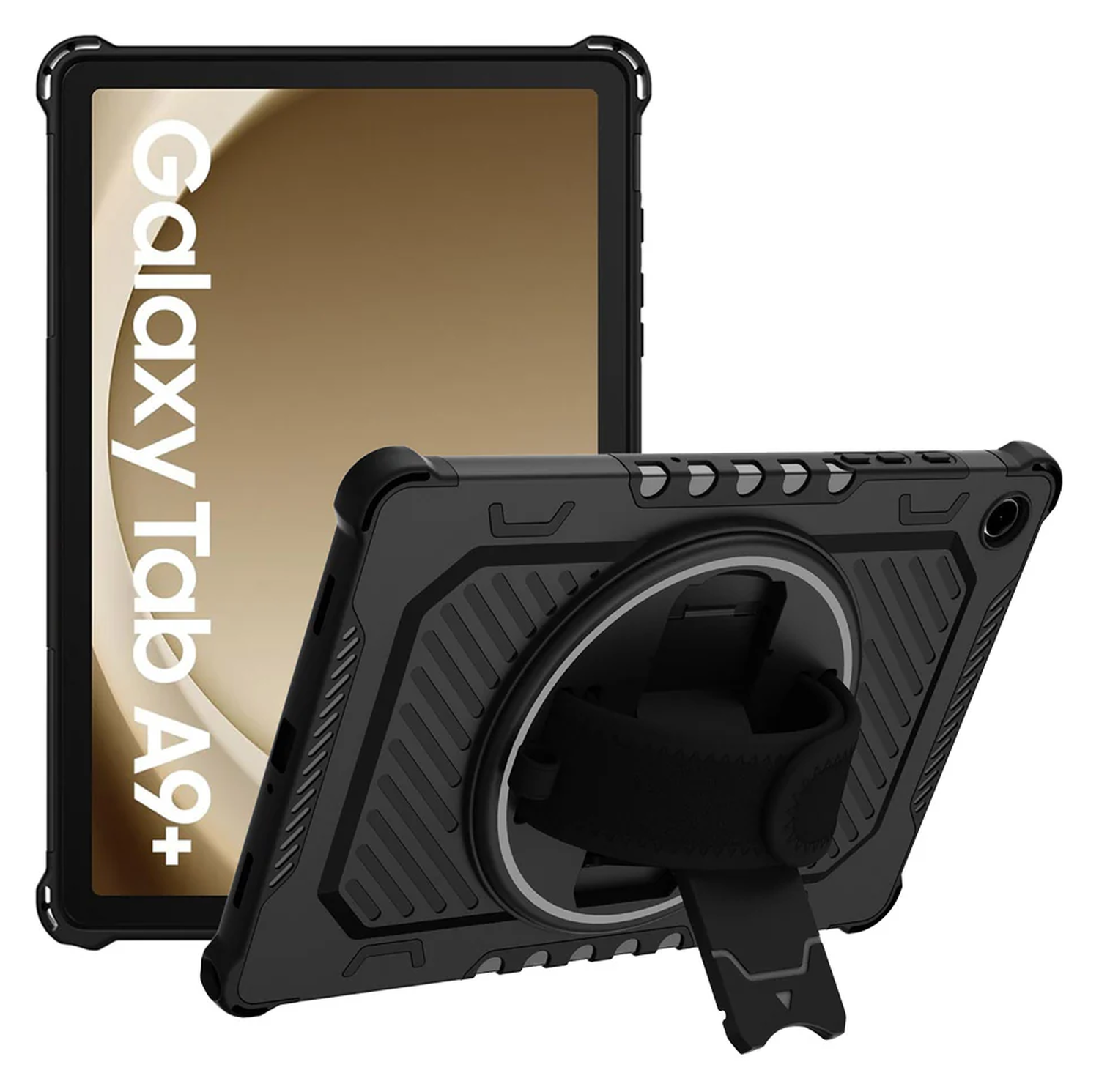Armor X Samsung Galaxy Tab A9 Plus Hoes Kickstand Back Cover met Handstrap Zwart afbeelding 1