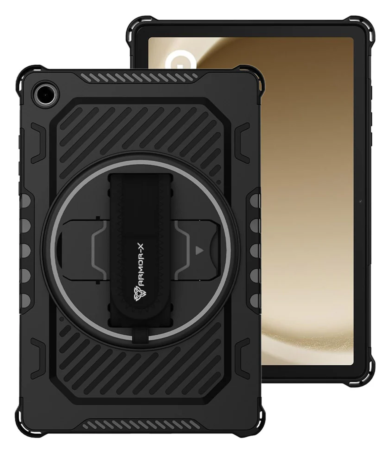 Armor X Samsung Galaxy Tab A9 Plus Hoes Kickstand Back Cover met Handstrap Zwart afbeelding 2