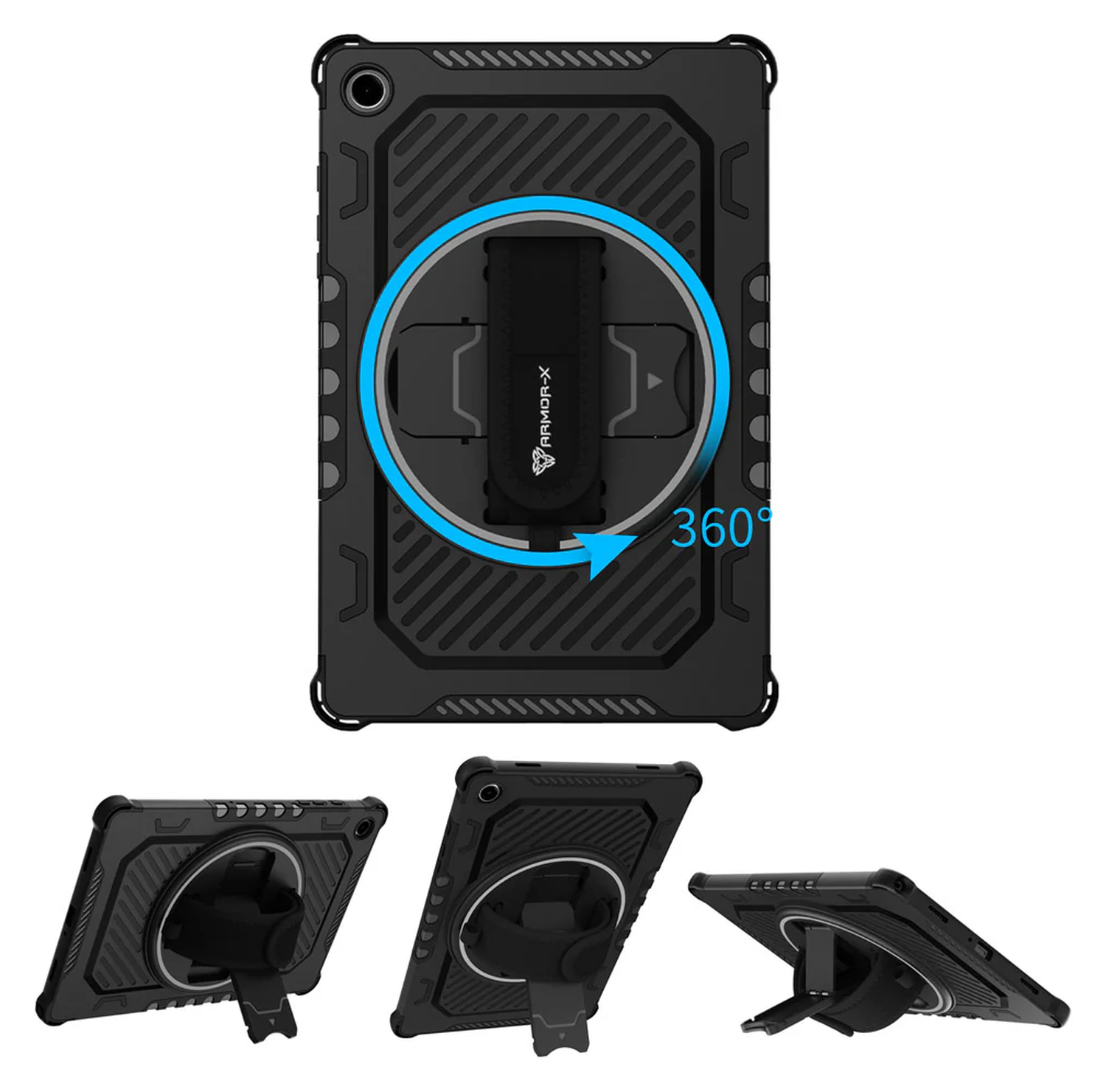 Armor X Samsung Galaxy Tab A9 Plus Hoes Kickstand Back Cover met Handstrap Zwart afbeelding 3