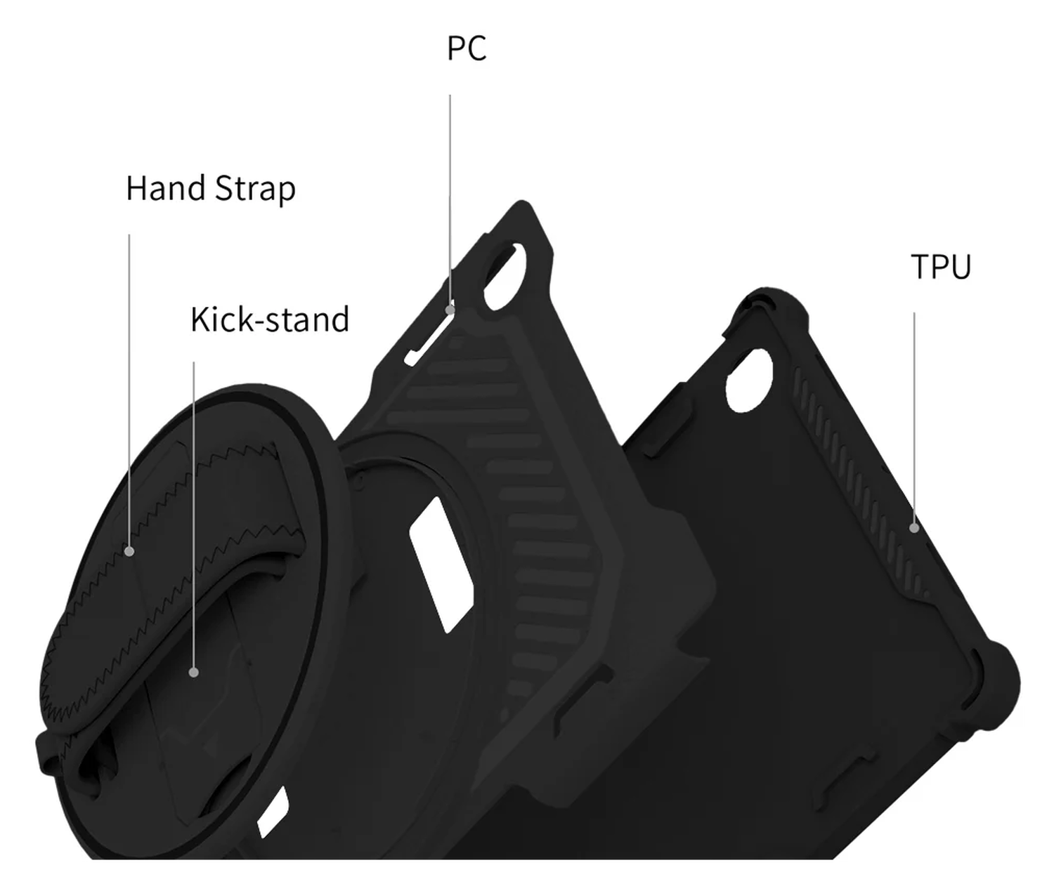 Armor X Samsung Galaxy Tab A9 Plus Hoes Kickstand Back Cover met Handstrap Zwart afbeelding 4