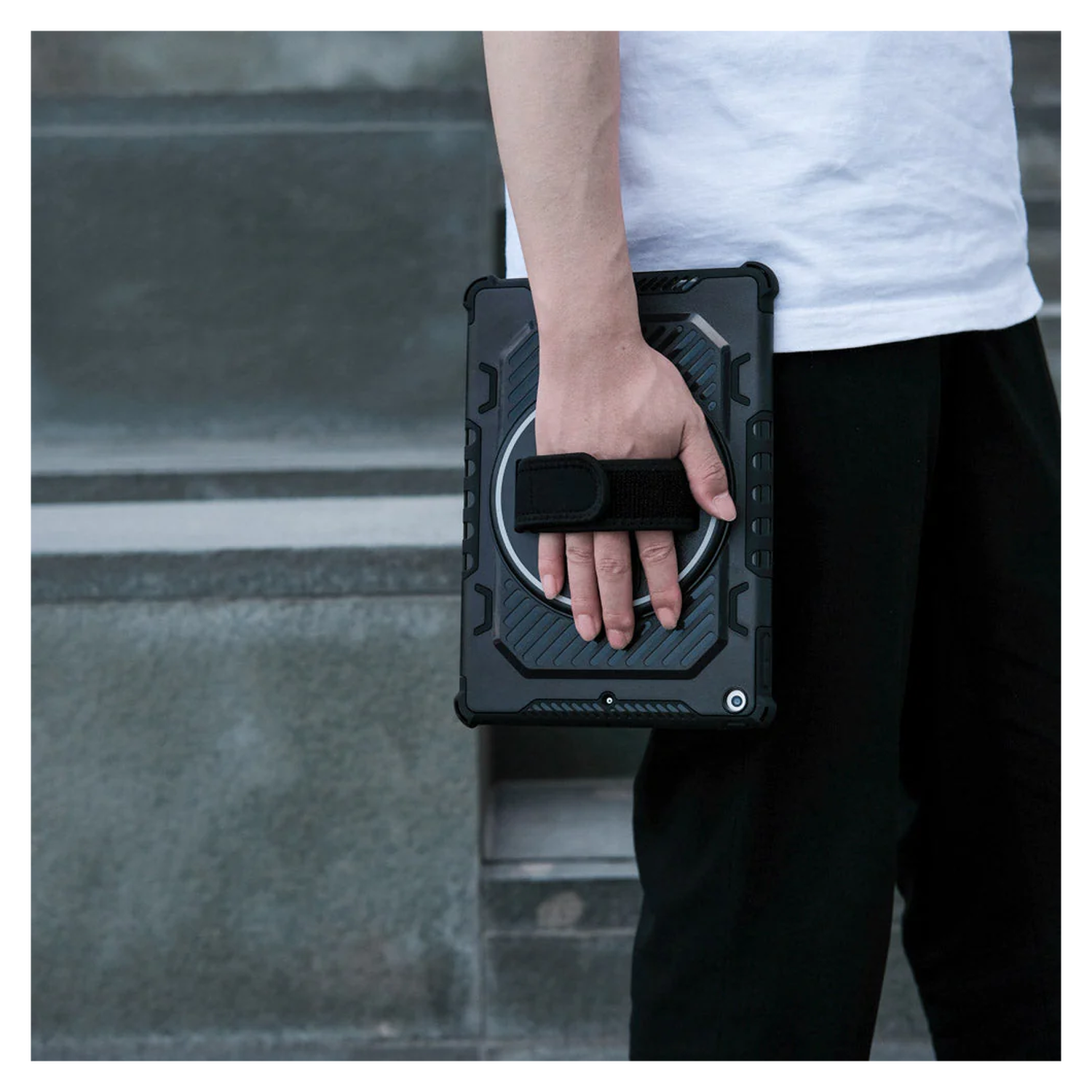Armor X Samsung Galaxy Tab A9 Plus Hoes Kickstand Back Cover met Handstrap Zwart afbeelding 7