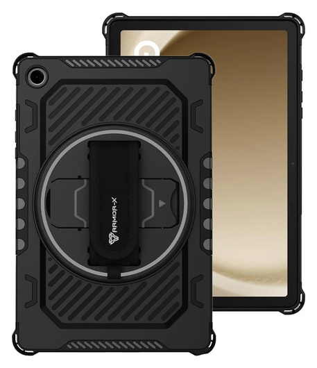 Armor X Samsung Galaxy Tab A9 Plus Hoes Kickstand Back Cover met Handstrap Zwart afbeelding 2