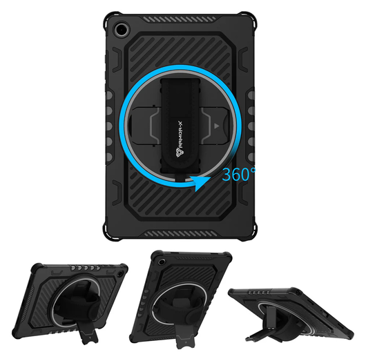 Armor X Samsung Galaxy Tab A9 Plus Hoes Kickstand Back Cover met Handstrap Zwart afbeelding 3