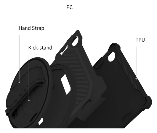 Armor X Samsung Galaxy Tab A9 Plus Hoes Kickstand Back Cover met Handstrap Zwart afbeelding 4