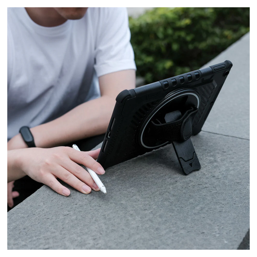 Armor X Samsung Galaxy Tab A9 Plus Hoes Kickstand Back Cover met Handstrap Zwart afbeelding 5