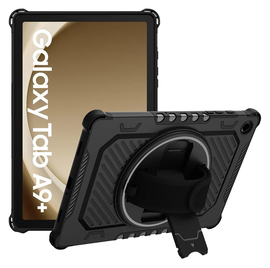 Armor X Samsung Galaxy Tab A9 Plus Hoes Kickstand Back Cover met Handstrap Zwart
