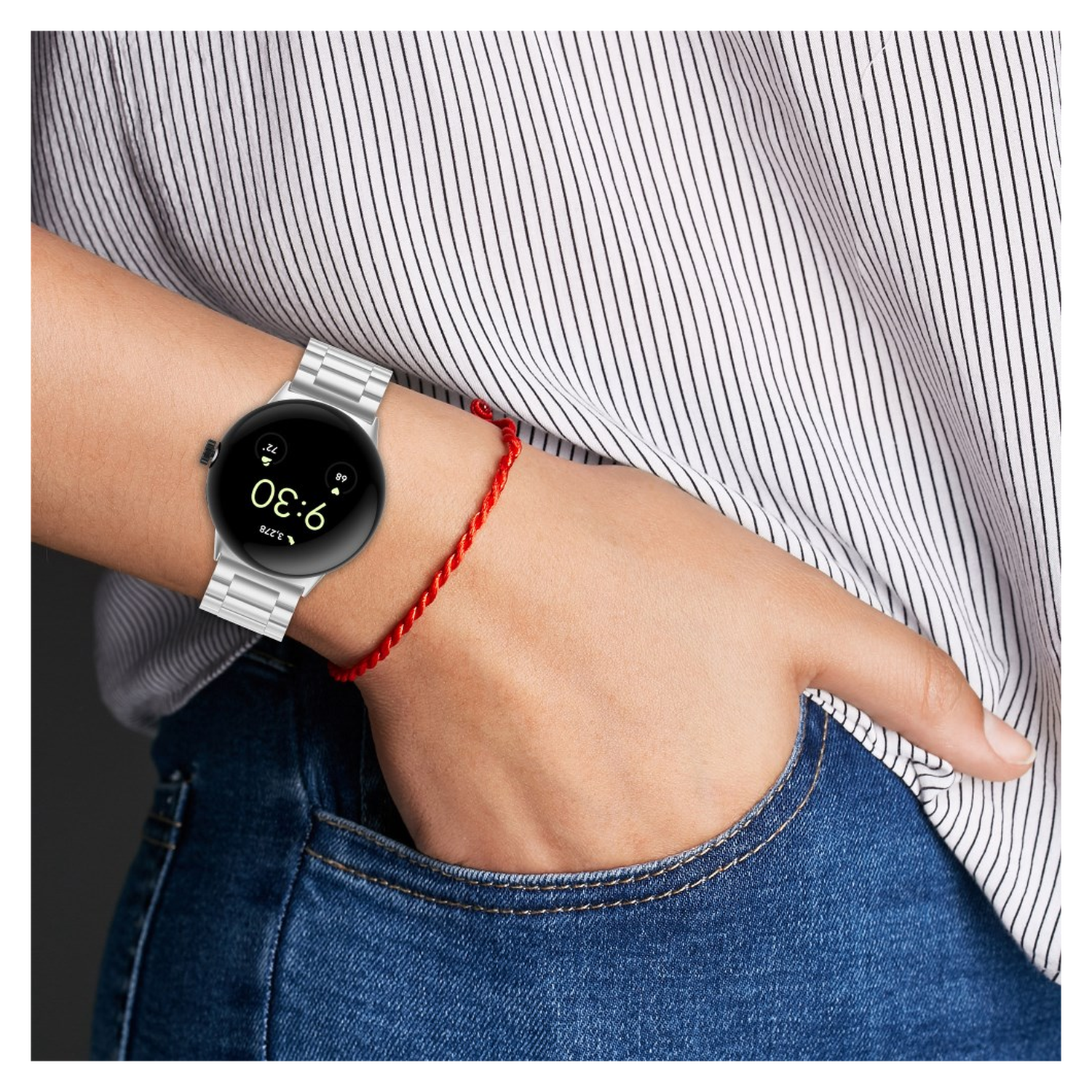 Google Pixel Watch 3 45MM Bandje - Roestvrij Staal - met Schakels - Zilver afbeelding 3